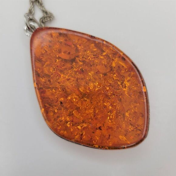 Orange Acrylic Glass Pendant Necklace - Picture 3 of 8